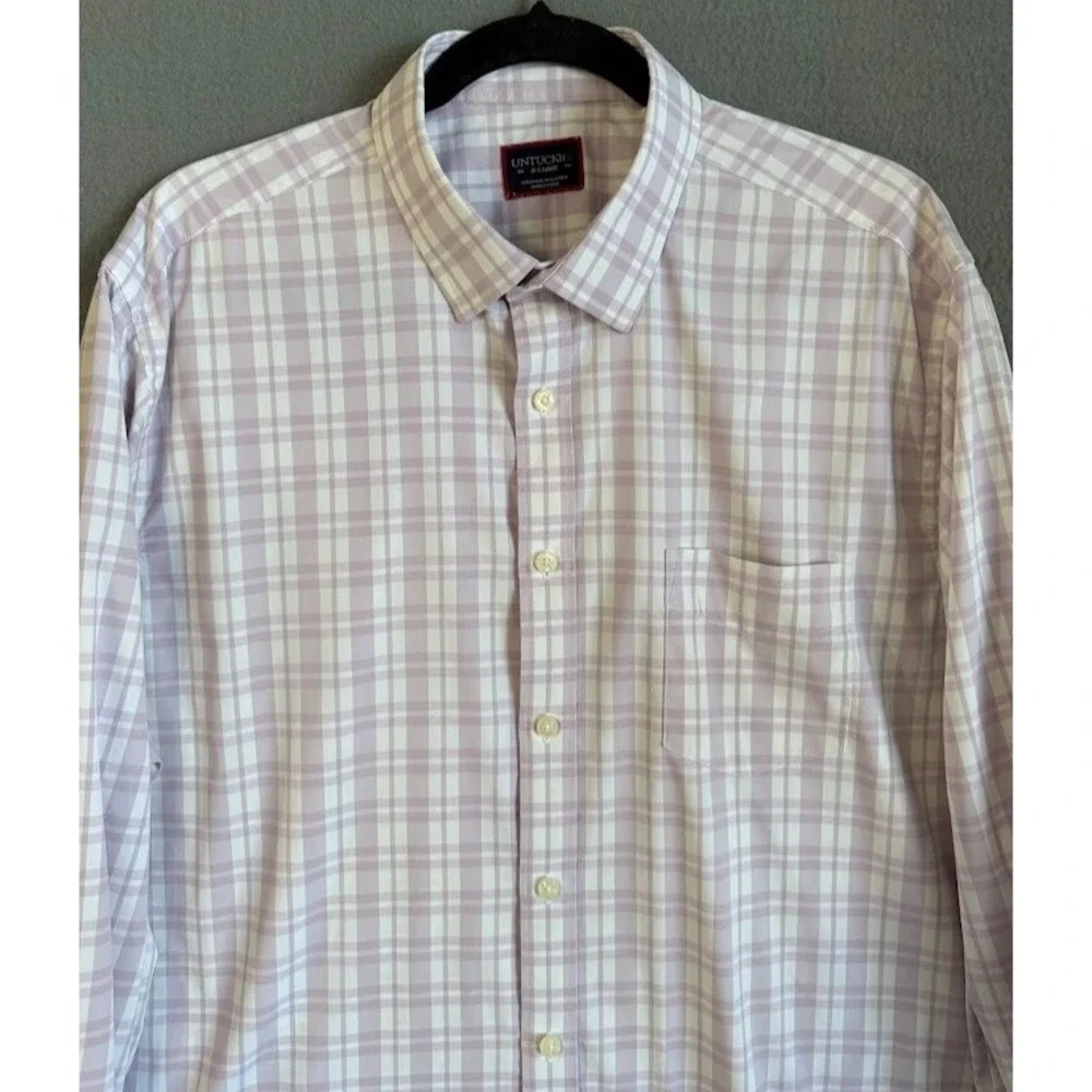 Untuckit Shirt Men XL Purple Plaid Button Up‎ Long Sleeve Pocket Lightweight - Picture 3 of 16